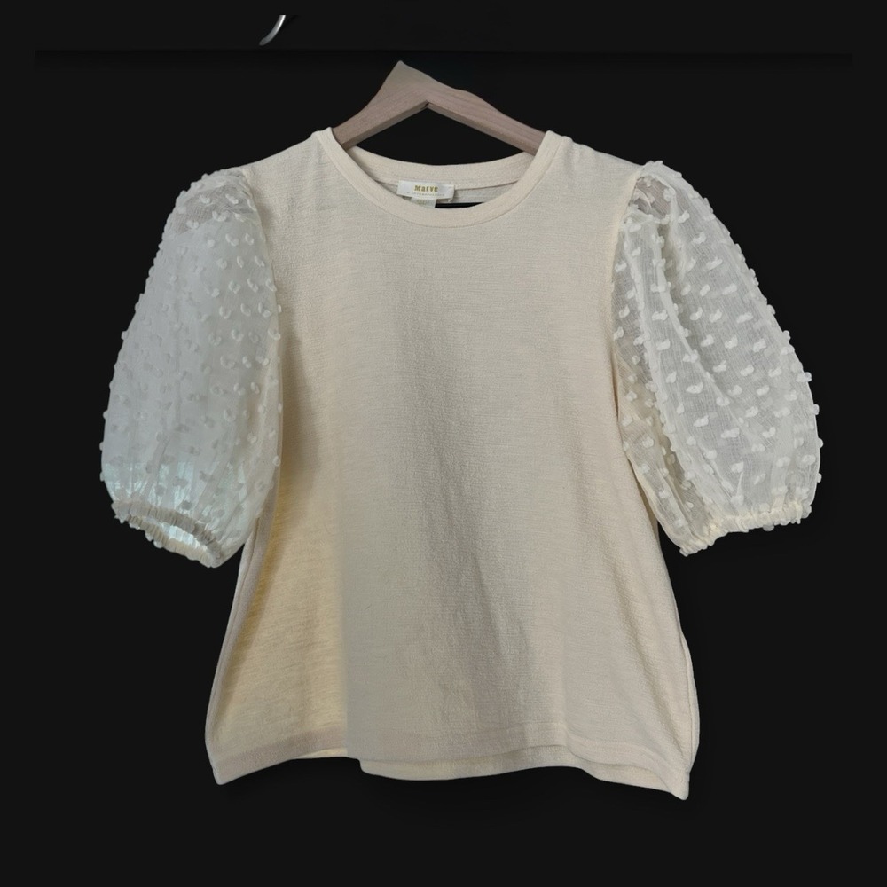 2Pc Maeve Anthropologie Puff Sleeve Top S/M Sheer Swiss Ivory Nautical Stripe - Picture 3 of 16